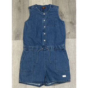 NWT 7 For All Mankind Denim Blue Chambray‎ Shorts Sleeveless Romper Girls Size L
